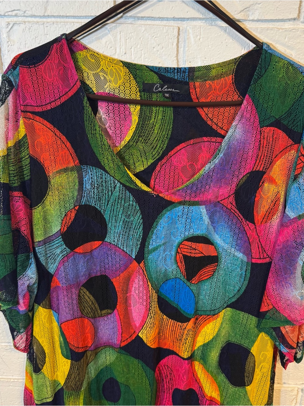 Calessa Bold Colorful Midi Dress V Neck Ruffle Hem Women Plus Size 3X - Picture 3 of 11